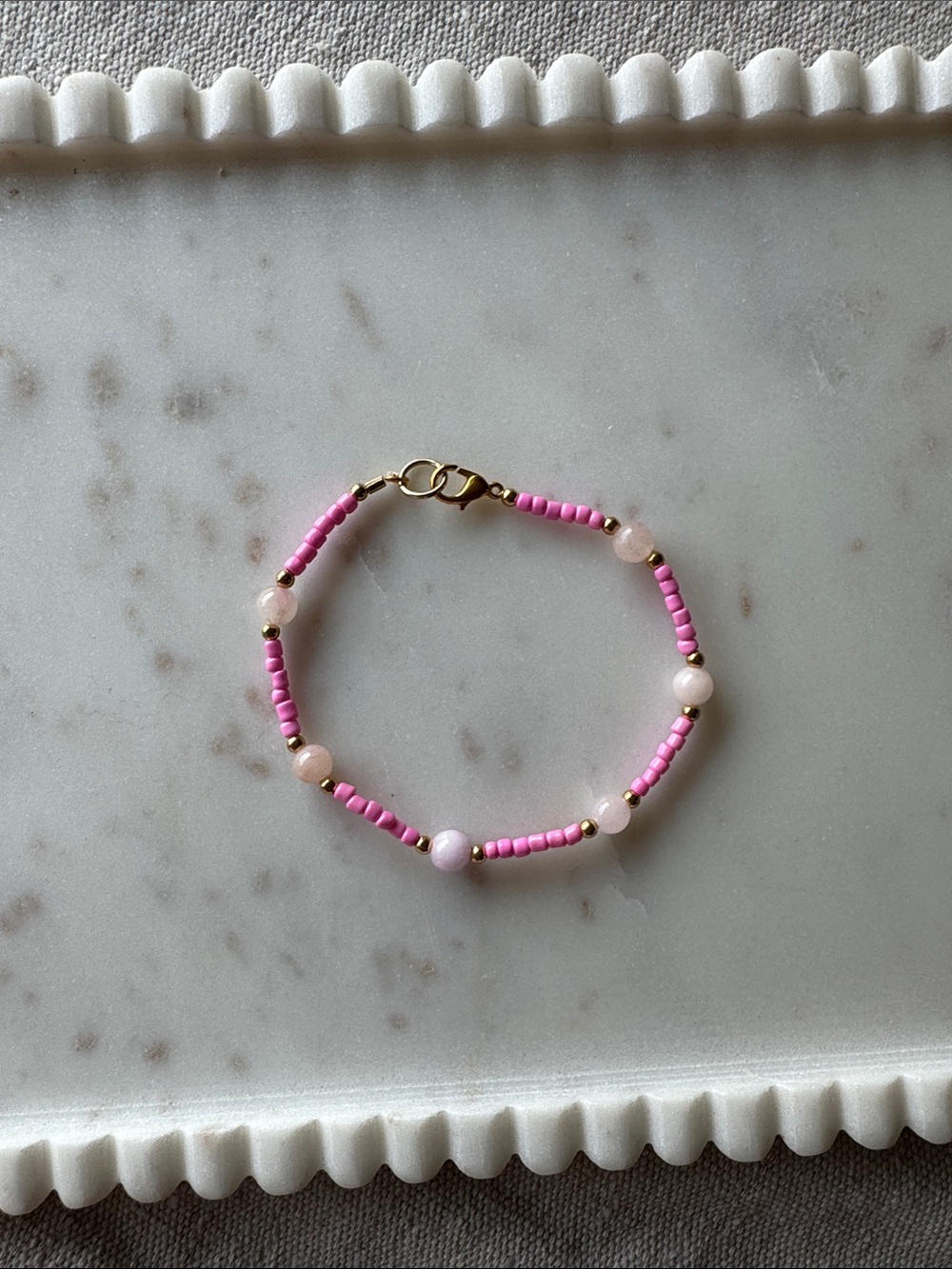 Rose Quartz and pink seed bead Pink Beaded Bracelet with